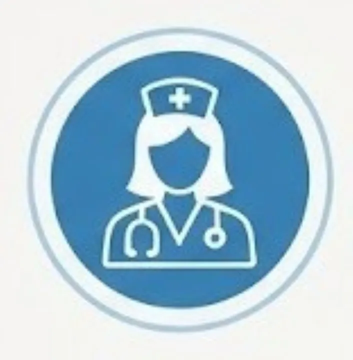 Limpieza hospitalaria: Figurad e una mujer con uniforme y cofia de enfermera en color azul con contornos blancos.