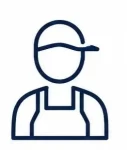 Servicio de limpieza: Figura de una persona utilizando una gorra color blanco con contornos color azul marino.
